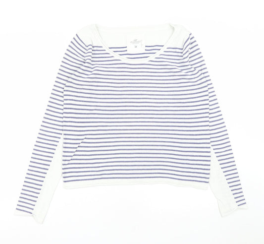H&M Womens White Scoop Neck Striped Cotton Pullover Jumper Size M