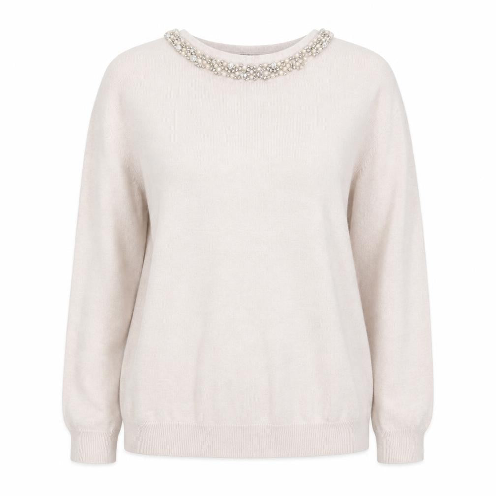 Wallis Womens Pink Round Neck  Cotton Pullover Jumper Size L   - Bead detail, small number of beads missing