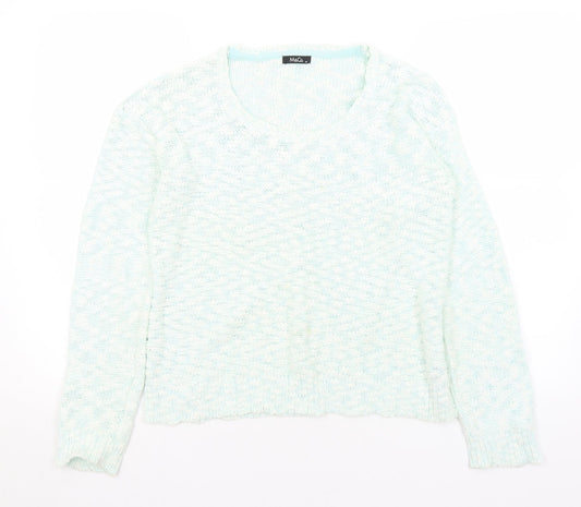 M&Co Womens Green Scoop Neck  Cotton Pullover Jumper Size 16