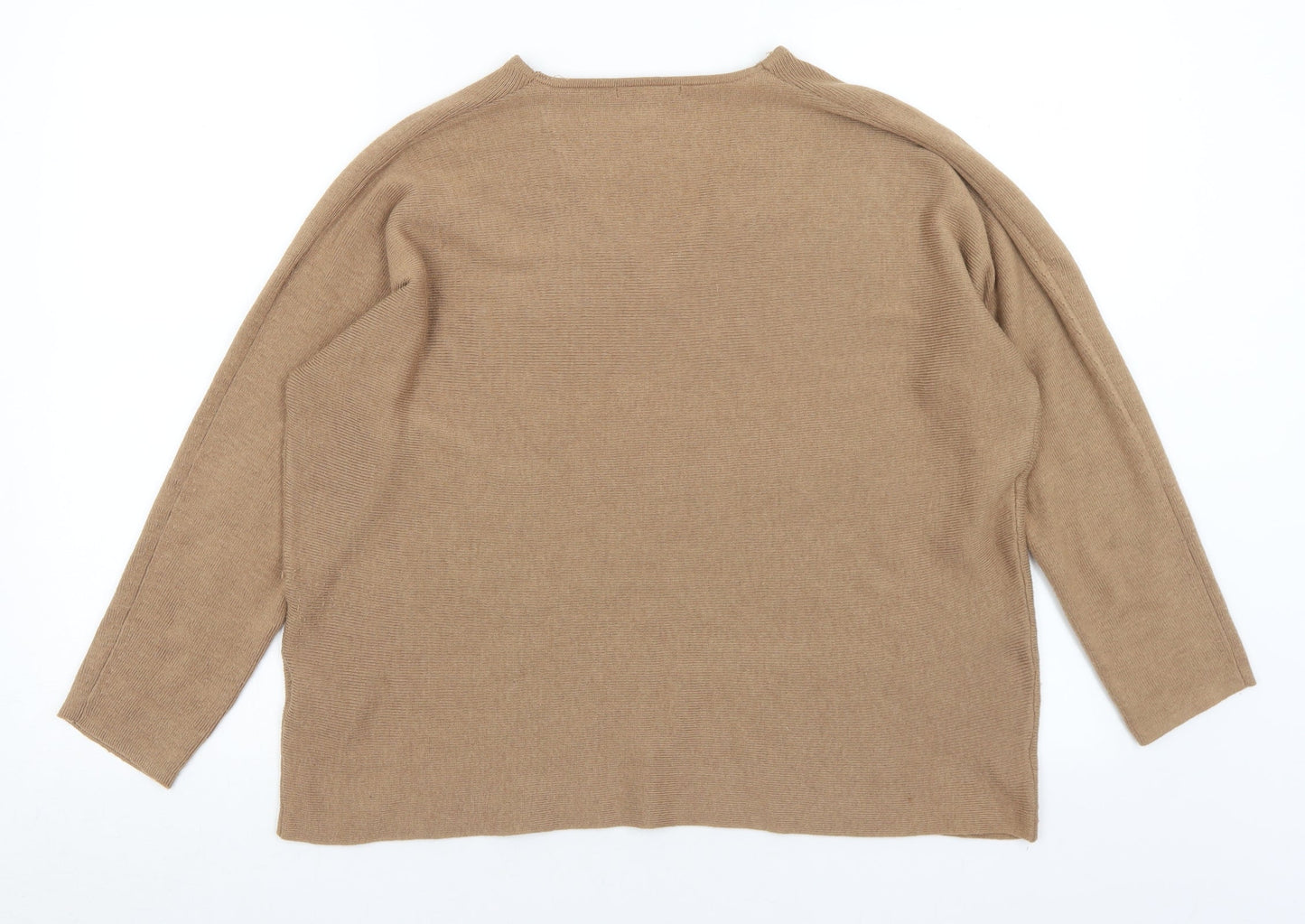 H&M Womens Brown V-Neck  Polyester Pullover Jumper Size L