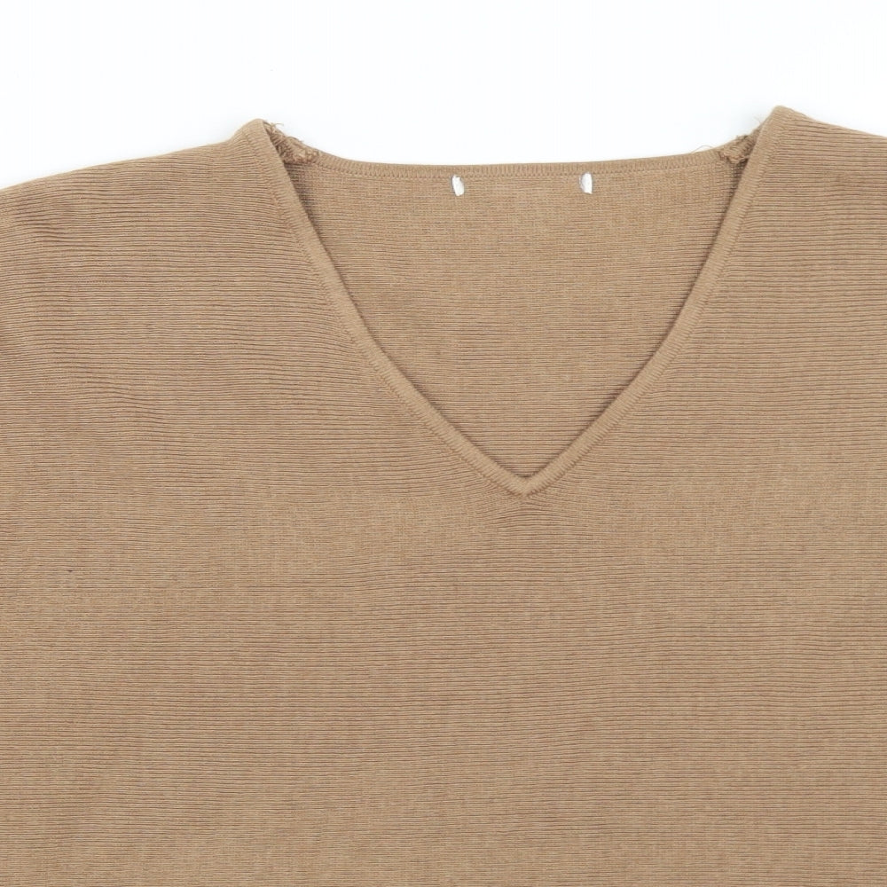 H&M Womens Brown V-Neck  Polyester Pullover Jumper Size L