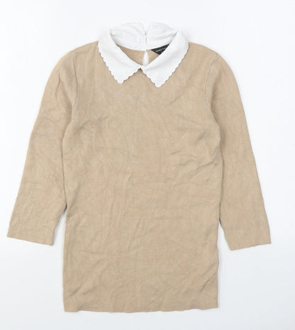 Dorothy Perkins Womens Beige Collared  Viscose Pullover Jumper Size 6