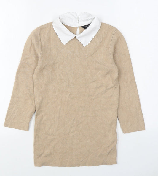 Dorothy Perkins Womens Beige Collared  Viscose Pullover Jumper Size 6