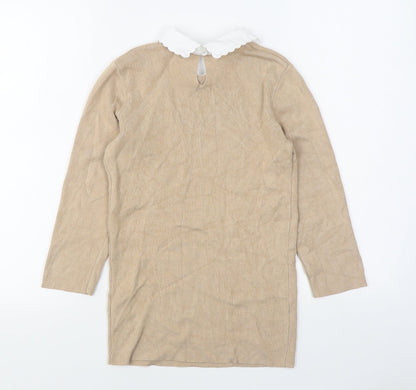 Dorothy Perkins Womens Beige Collared  Viscose Pullover Jumper Size 6