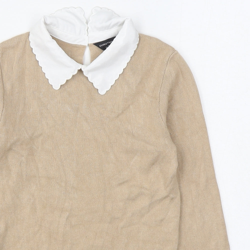 Dorothy Perkins Womens Beige Collared  Viscose Pullover Jumper Size 6