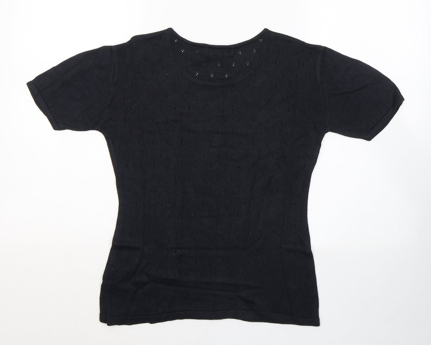 Liz Claiborne Womens Black Geometric Cotton Jersey T-Shirt Size M Round Neck