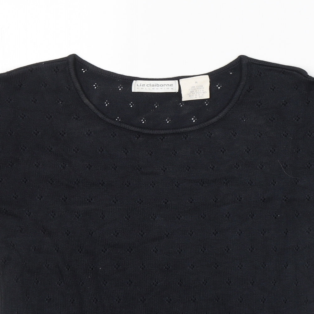 Liz Claiborne Womens Black Geometric Cotton Jersey T-Shirt Size M Round Neck