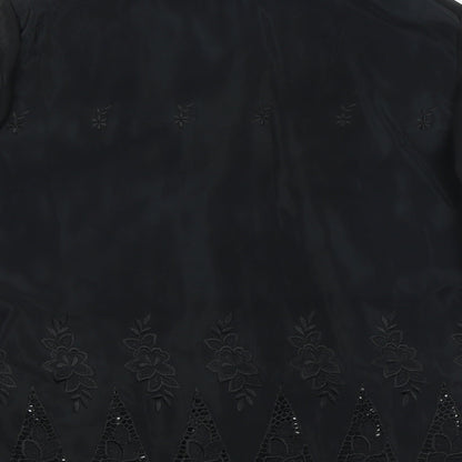 Preworn Womens Black Floral Polyester Basic Button-Up One Size Collared