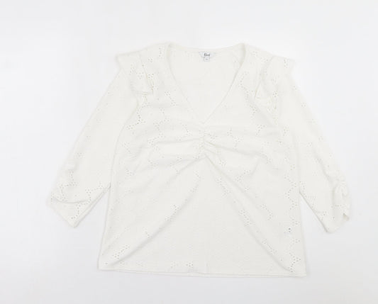 khost Womens White Floral Polyester Basic T-Shirt Size 12 V-Neck