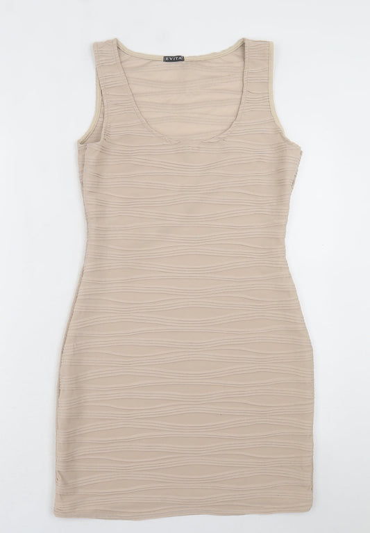 Evita Womens Beige  Polyester Bodycon  Size 12  Scoop Neck Pullover