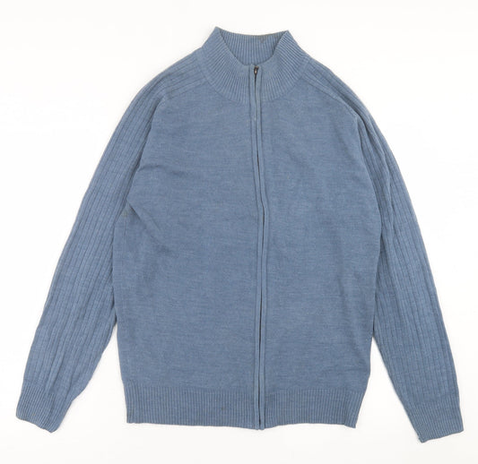 South Bay Mens Blue High Neck  Acrylic Full Zip Jumper Size S