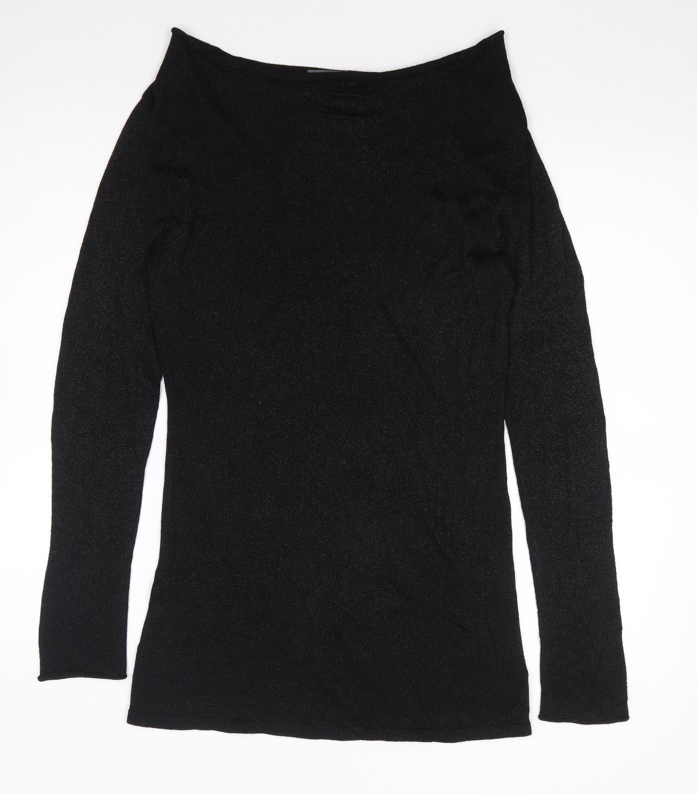 South  Womens Black Boat Neck  Polyester Tunic Jumper Size S