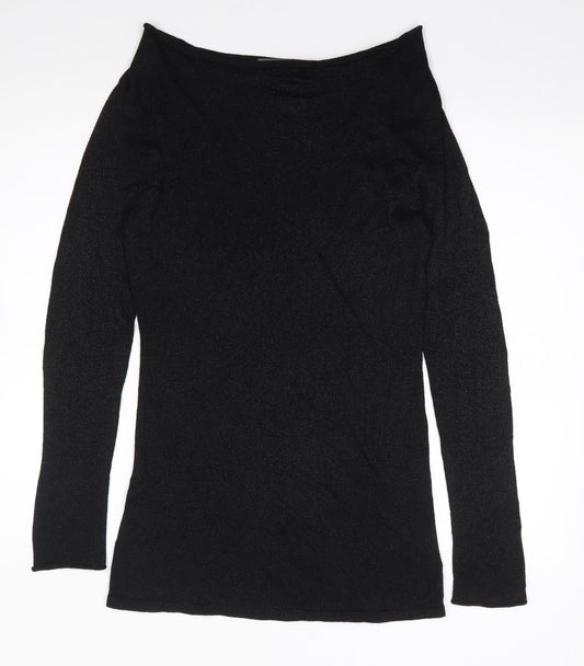 South  Womens Black Boat Neck  Polyester Tunic Jumper Size S