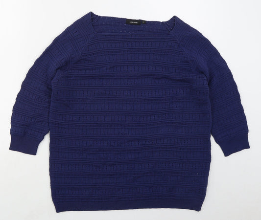 Mia Moda Womens Blue Square Neck  Acrylic Pullover Jumper Size L
