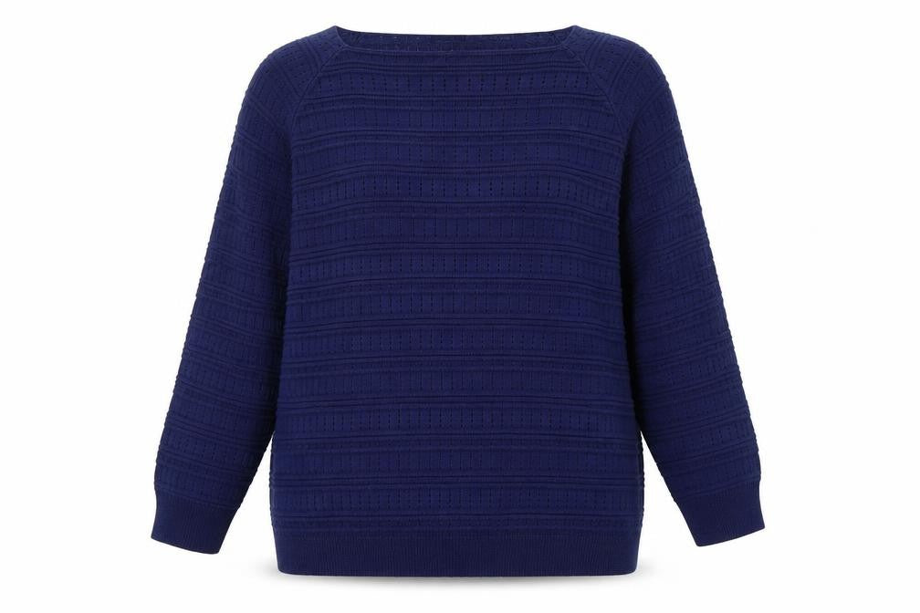 Mia Moda Womens Blue Square Neck  Acrylic Pullover Jumper Size L