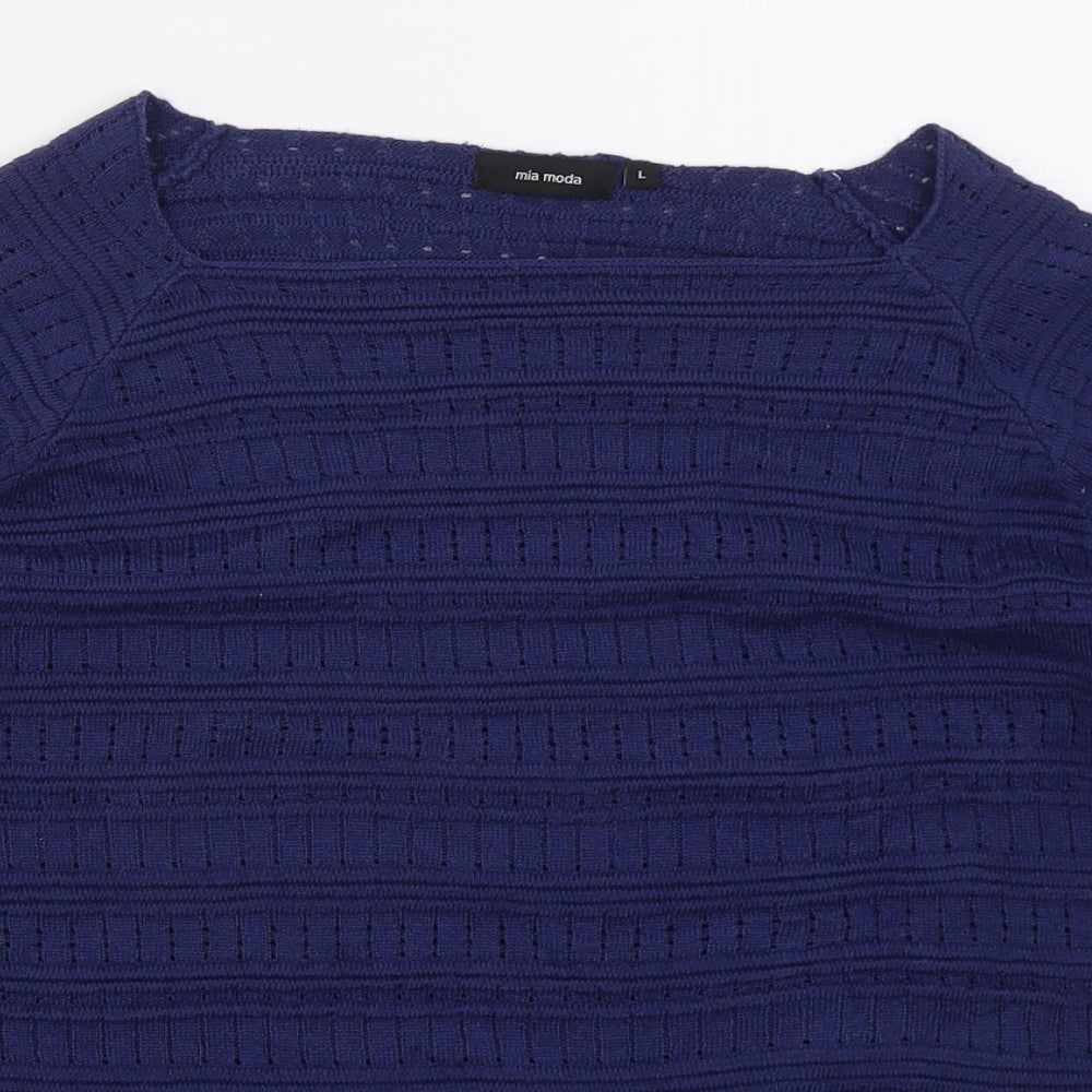 Mia Moda Womens Blue Square Neck  Acrylic Pullover Jumper Size L