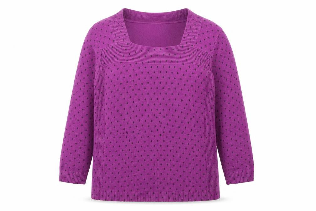 Touch Womens Purple Square Neck Polka Dot Acrylic Pullover Jumper Size M