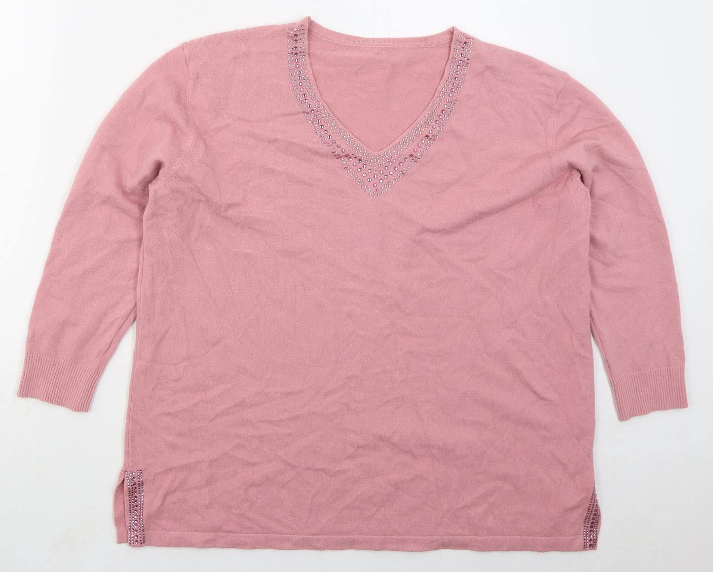Preworn Womens Pink V-Neck  Viscose Pullover Jumper Size M