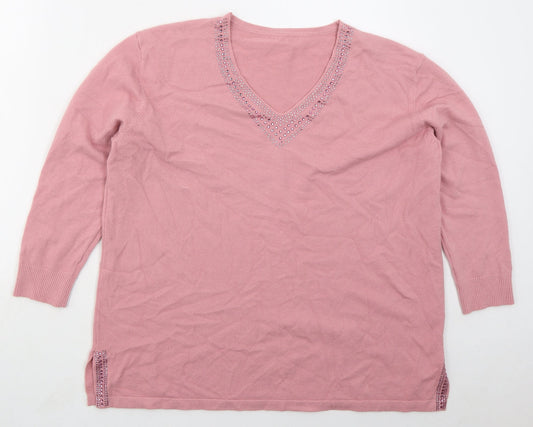 Preworn Womens Pink V-Neck  Viscose Pullover Jumper Size M