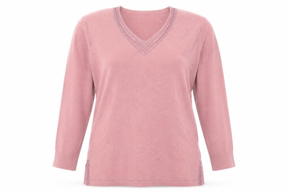 Preworn Womens Pink V-Neck  Viscose Pullover Jumper Size M