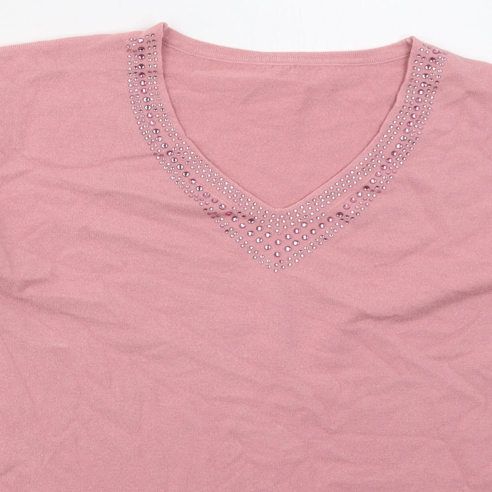 Preworn Womens Pink V-Neck  Viscose Pullover Jumper Size M