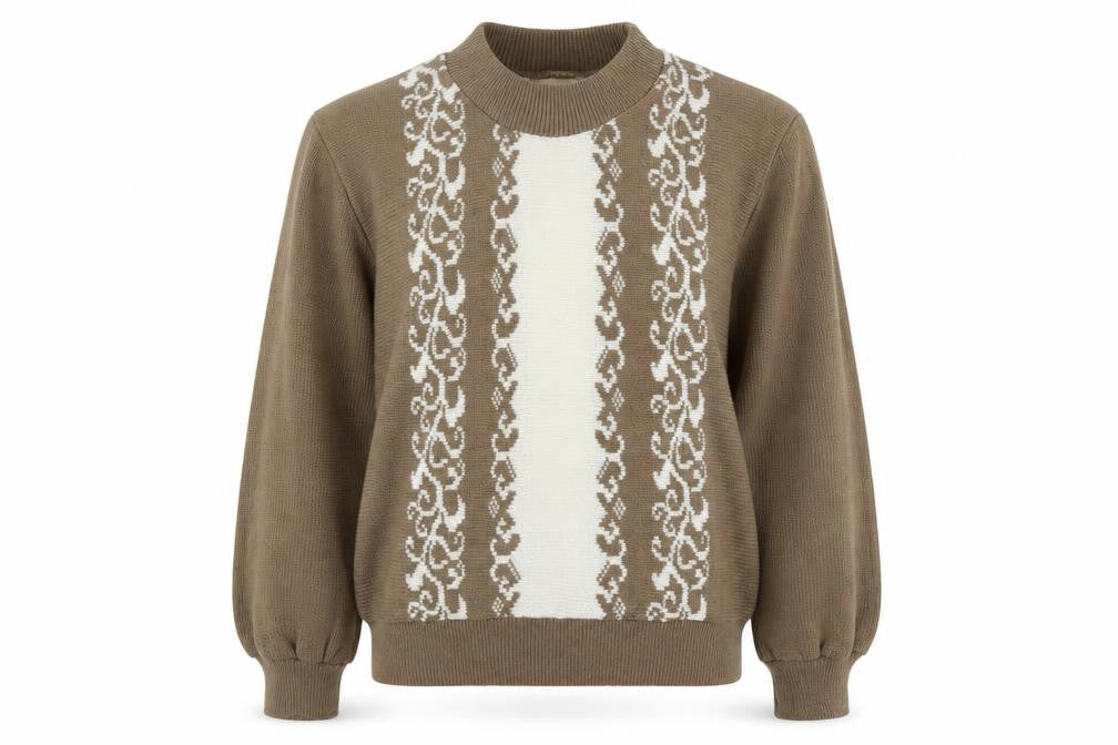 Compliments Womens Brown Round Neck Fair Isle Acrylic Pullover Jumper Size 12