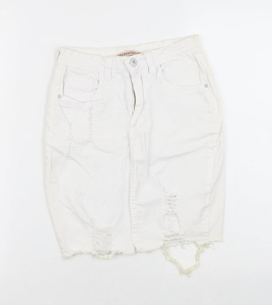 Mybestiny Womens White  Cotton Straight & Pencil Skirt Size XS    - Cut off Distressed