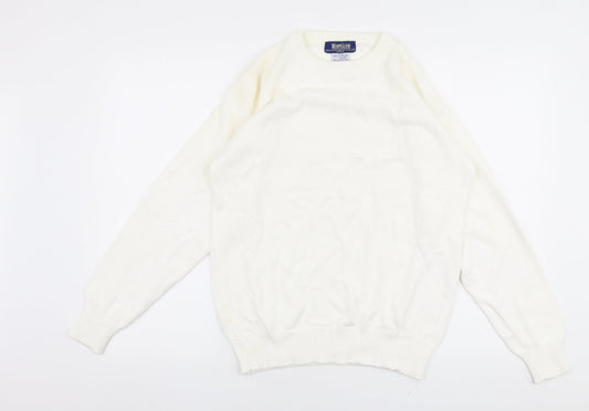Bay Clue Womens White Round Neck  100% Cotton Pullover Jumper Size M