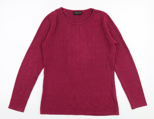 Anna Rose Womens Pink Round Neck  Acrylic Pullover Jumper Size M