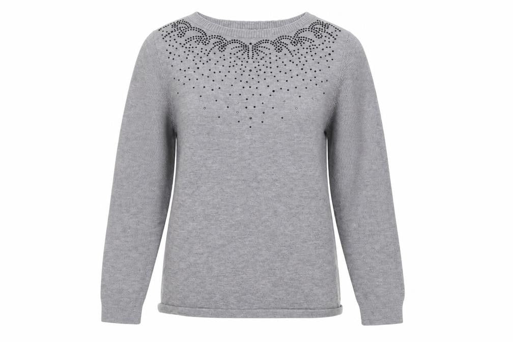 Klass Womens Grey Round Neck  Viscose Pullover Jumper Size S