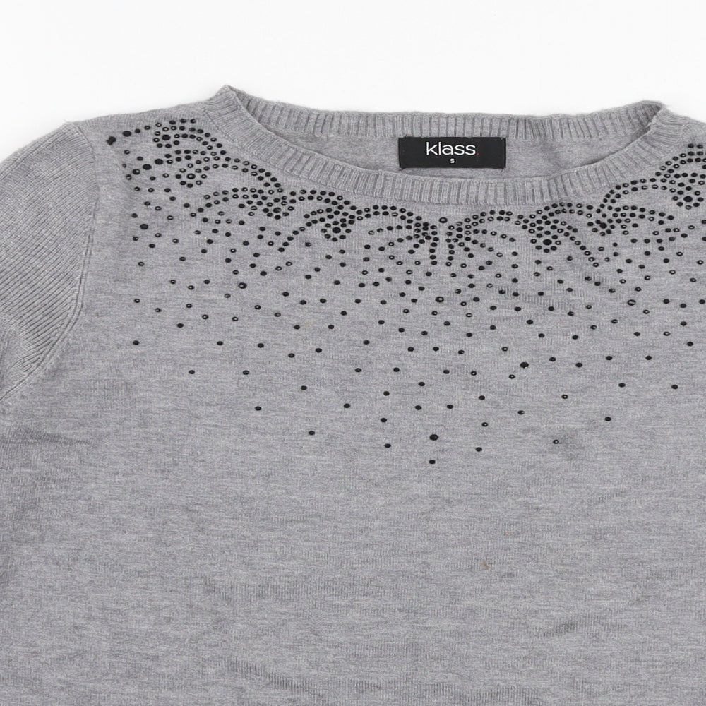 Klass Womens Grey Round Neck  Viscose Pullover Jumper Size S