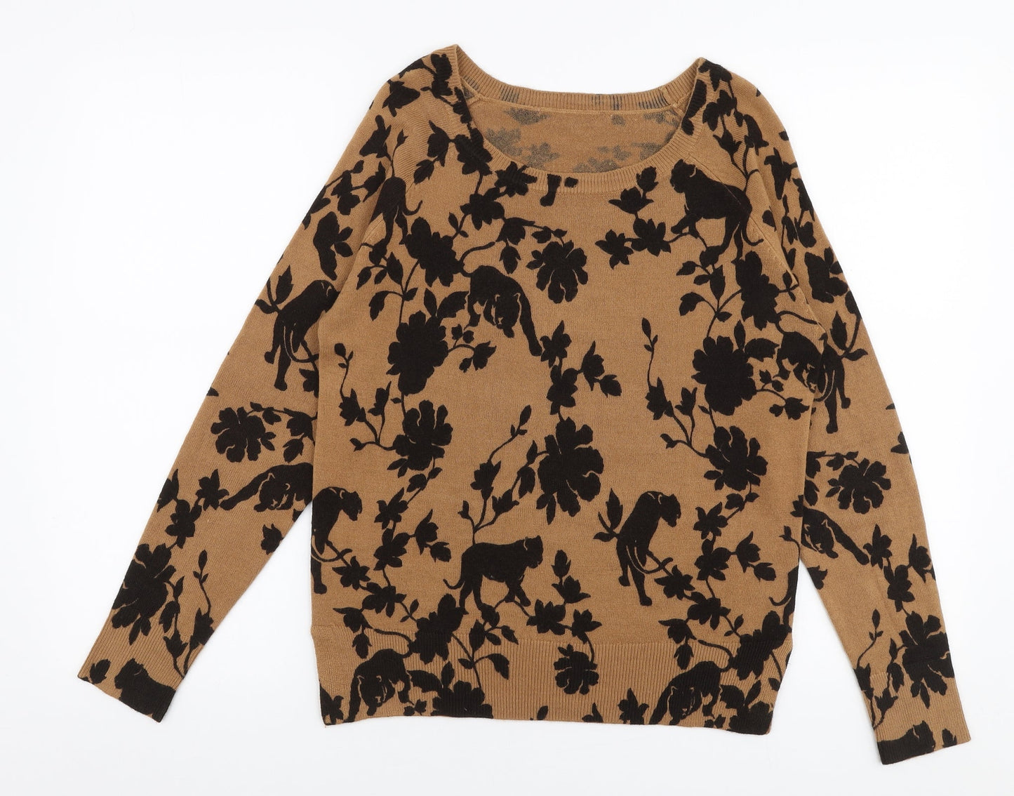 NEXT Womens Brown Round Neck Floral Acrylic Pullover Jumper Size 6