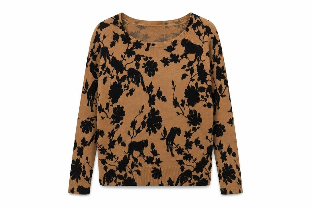 NEXT Womens Brown Round Neck Floral Acrylic Pullover Jumper Size 6