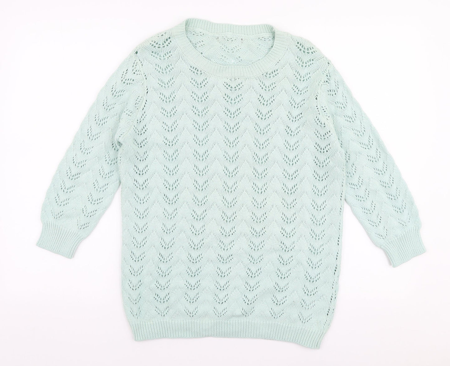 Mia Moda Womens Green Round Neck  Cotton Pullover Jumper Size S