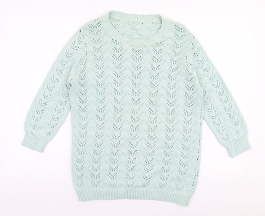Mia Moda Womens Green Round Neck  Cotton Pullover Jumper Size S