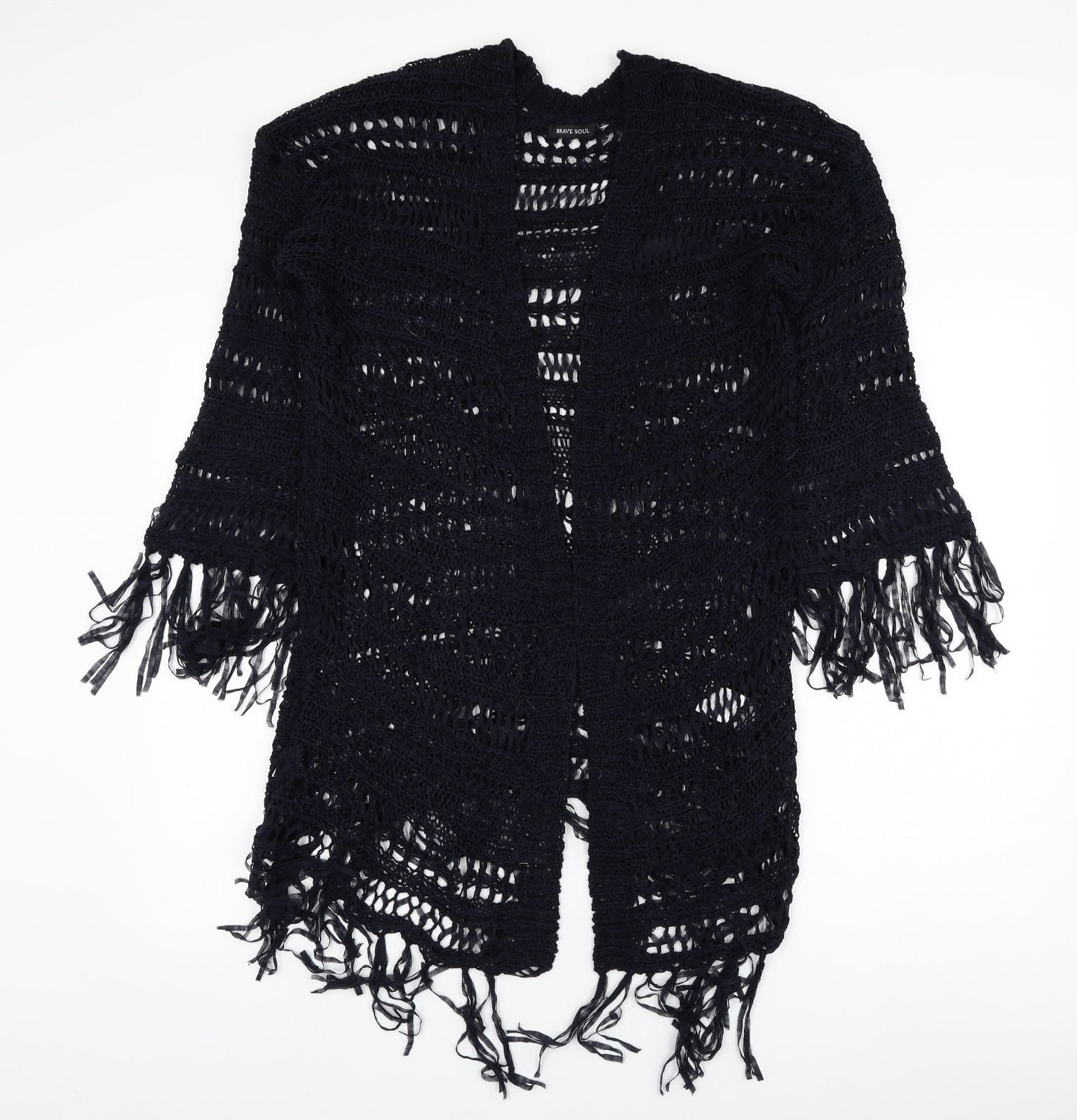 Brave Soul Womens Blue Square Neck  Acrylic Cardigan Jumper Size M