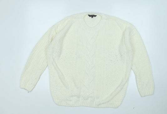Peacocks Womens Yellow Round Neck  Acrylic Pullover Jumper Size L