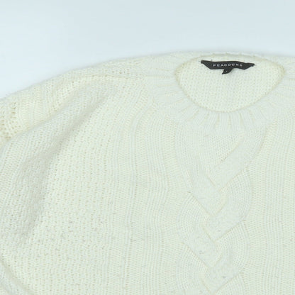 Preloved Peacocks Womens Yellow Round Neck  Acrylic Pullover Jumper Size L - Detail