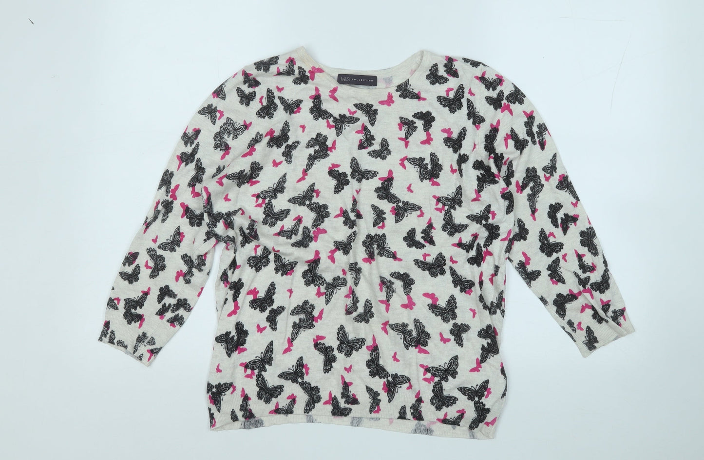Marks and Spencer Womens White Roll Neck Geometric Viscose Pullover Jumper Size 14   - Butterflies