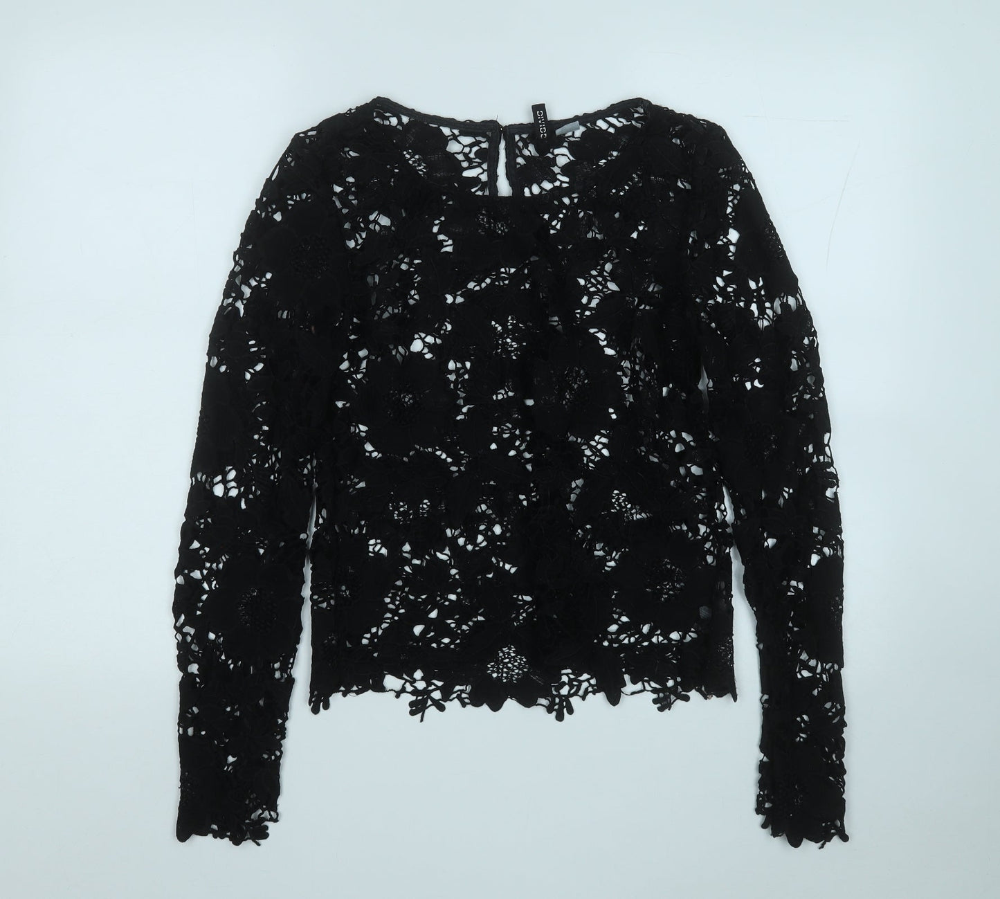 Divided Womens Black Round Neck Floral Polyester Pullover Jumper Size 10