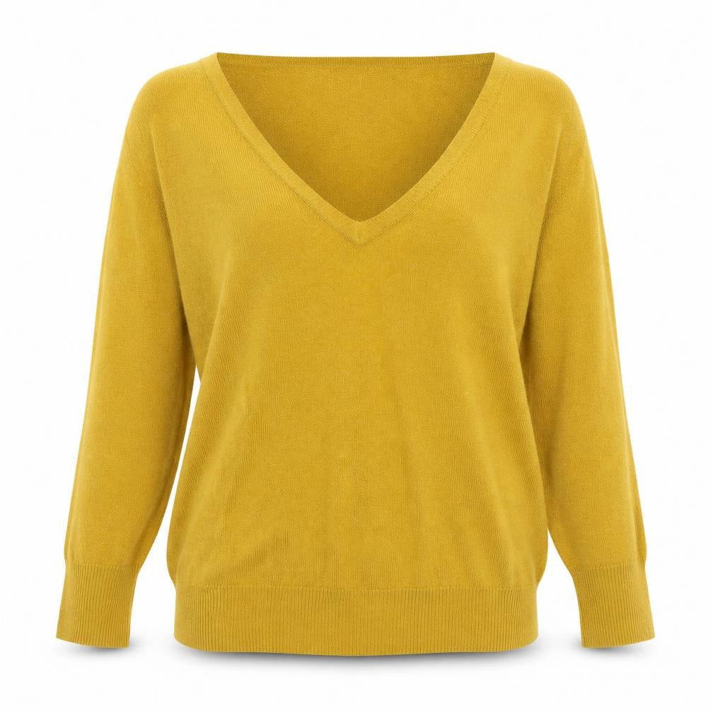 Topshop Womens Yellow V-Neck  Acrylic Pullover Jumper Size 8