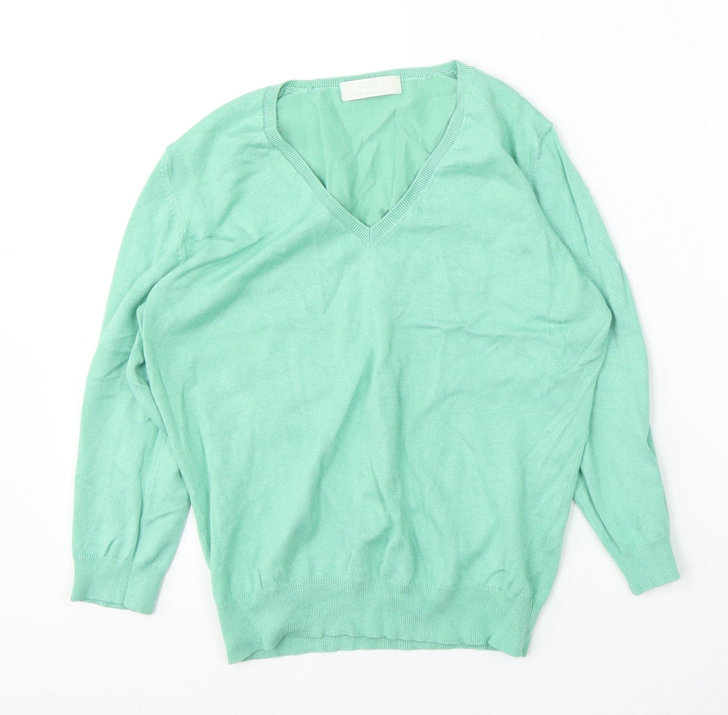Marks and Spencer Womens Green V-Neck  Viscose Pullover Jumper Size 14