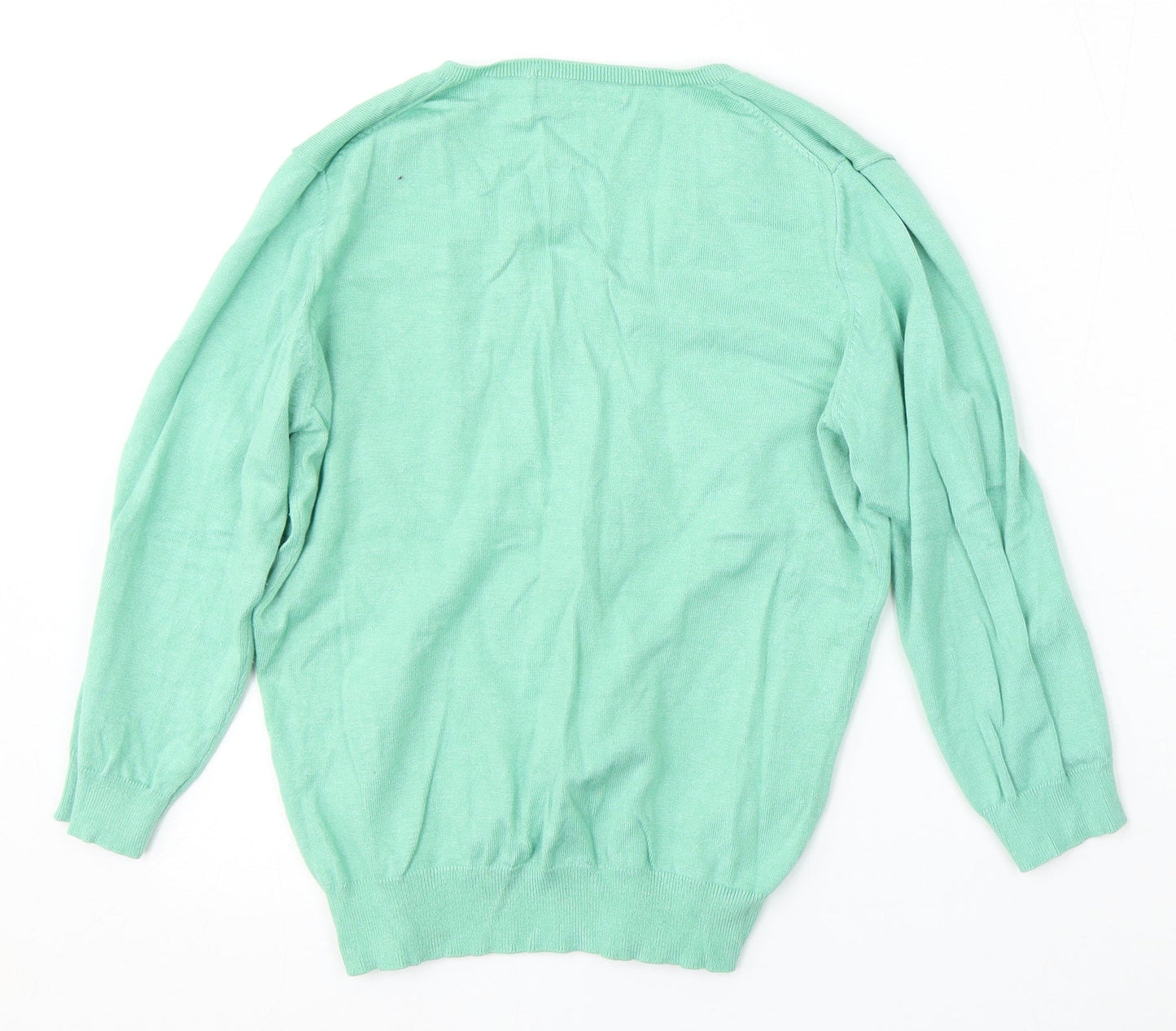 Marks and Spencer Womens Green V-Neck  Viscose Pullover Jumper Size 14