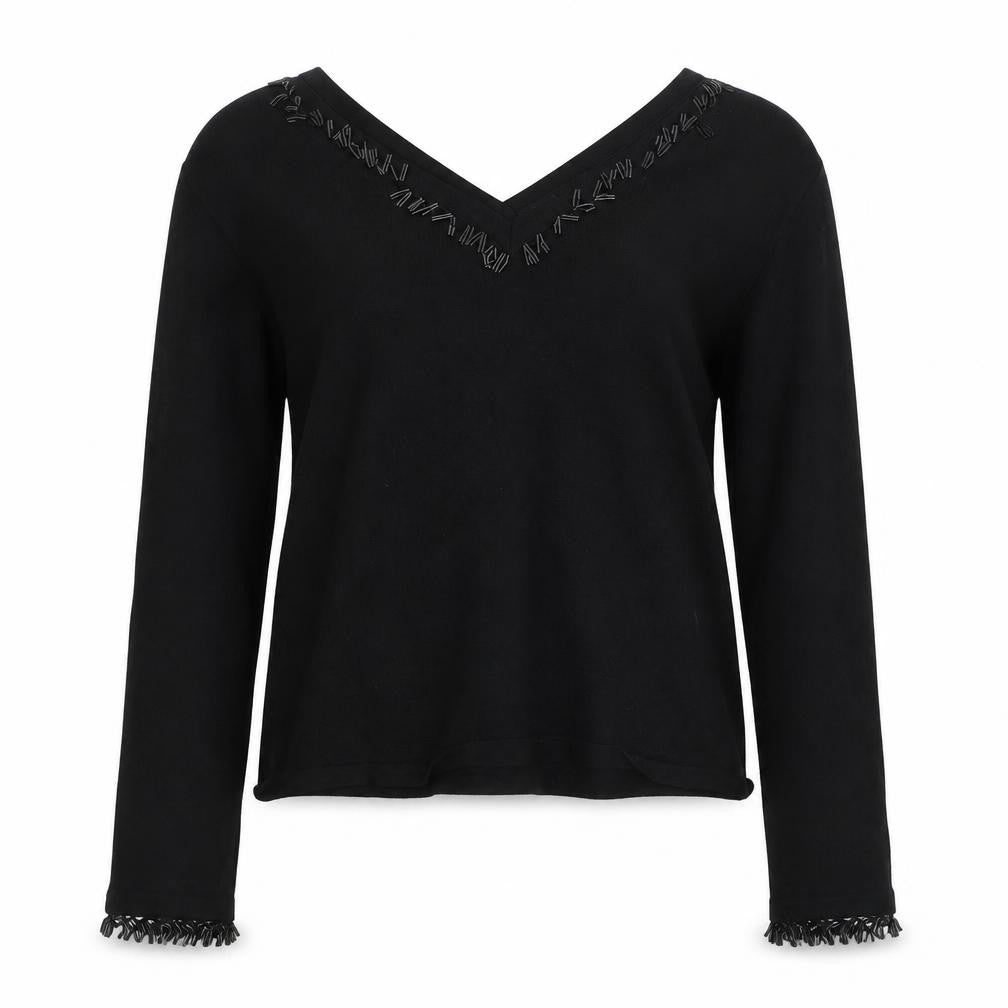 Linea Womens Black V-Neck  Viscose Pullover Jumper Size L