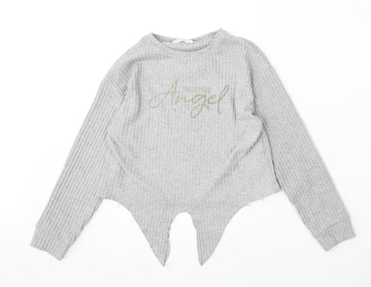 Pep&Co Girls Grey Round Neck  Polyester Pullover Jumper Size 8-9 Years