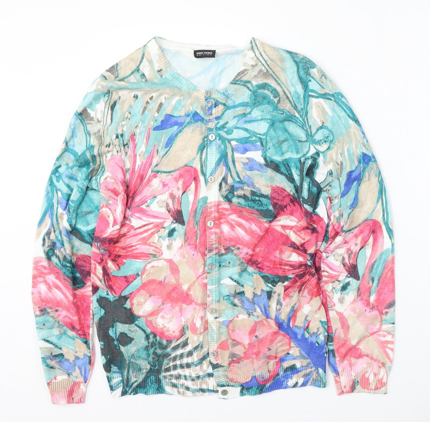 Gerry Weber Womens Multicoloured Round Neck Floral Polyester Cardigan Jumper Size M