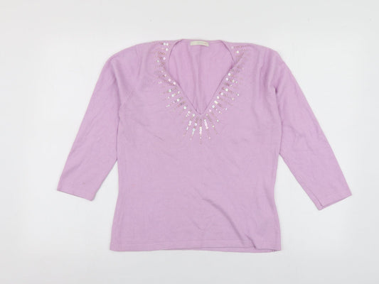 M&S  Womens Purple V-Neck  Viscose Pullover Jumper Size 12