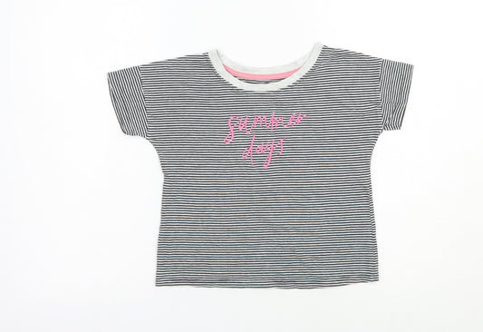 TU Girls Black Striped Cotton Basic T-Shirt Size 9 Years Boat Neck Pullover - Summer Days