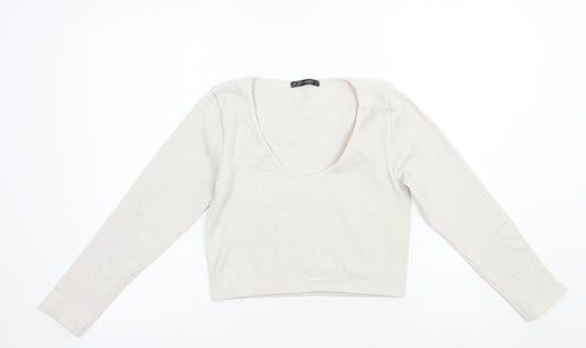Dunnes Stores Womens Grey  Polyamide Cropped T-Shirt Size M Scoop Neck Pullover