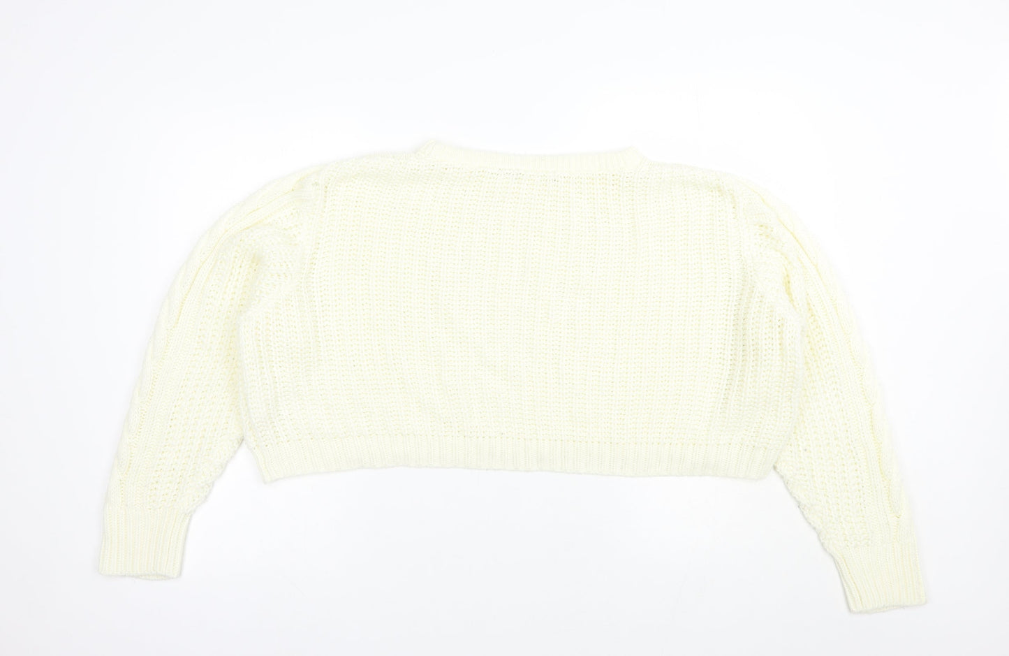 Brave Soul Womens Ivory Boat Neck  Acrylic Pullover Jumper Size M   - Cropped